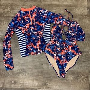 TART SWIM Watercolor One Piece + Rash Guard Set